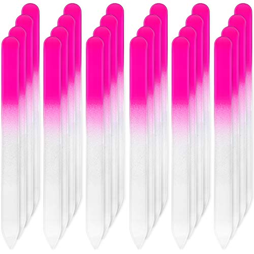 24 Pieces Nail Files Glass Nail Files Fingernail File Nail Care Manicure Tools Set, Gradient Rainbow Color Buffer Manicure for Natural Nail (14 x 1.2 x 0.3 cm, Pink)