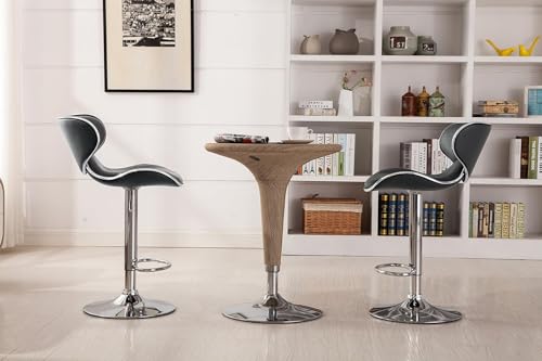 Image of Creative Black Bar Stool Chair | Adjustable Hydraulic Gas Lift | PU Leather Cushion Seat | Chrome Metal Base | Modern Kitchen Counter, Bar, Cafe, Home Furniture | Pack of 1