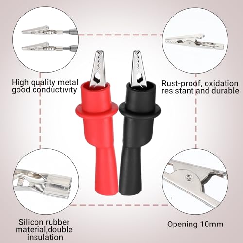 Image of Oruola 8pcs Alligator Clips for Multimeter, Multimeter Alligator Clips, Insulated Push on Crocodile Clamps for Electrical Testing, Crafts, Test Extension