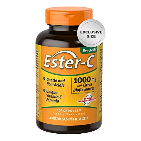 American Health Ester-C 1000 mg with Bioflavonoids Capsules 24Hour Immune Support Gentle on Stomach NonAcidic Vitamin C NonGMO Gluten Free Servings, Citrus, 105 Count (30070) Cover