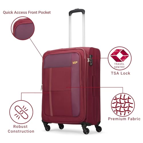 Image of VIP Totonto - S03 Set of 3 (Cabin+Medium+Large) Trolley Bag, Cm | Combination Lock | 2 Wheels | 7 Year International Warranty | Red & Three Grey Duffle Bags