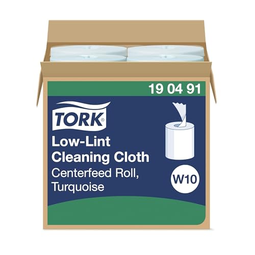 Tork 190491 Chiffon de nettoyage non pelucheux Premium, compatible avec le système W10 / un pli - 60m x 16,5cm - lot de 4 bobines - Turquoise
