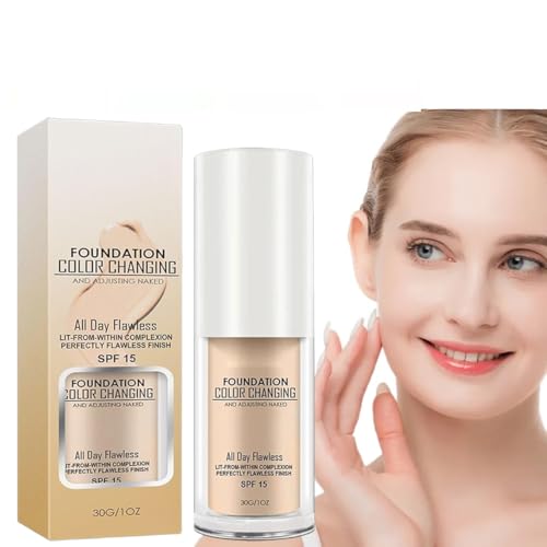 Base de Maquillaje para Pieles Maduras que Cambia de Color | Tecnología Inteligente que Corrige el Tono de la Piel, Maquillaje Hidratante con SPF 15 para un Aspecto Natural Corrector Nude - 30ML