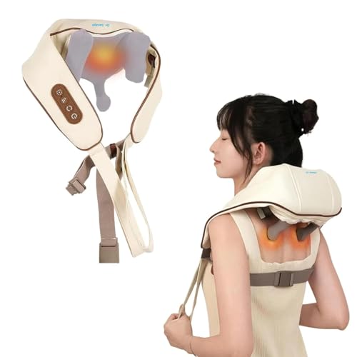Image of 6D Neck & Back Massager with Heat | Wearable Electric Deep Tissue Massager for Neck, Shoulder, Back, Waist & Legs | 4D Shiatsu Kneading, 6 Massage Heads, 5 Modes & 3 Speeds | Cordless, Rechargeable, Pain Relief & Relaxation Therapy (Beige)