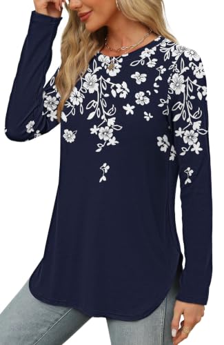 Image of XIEERDUO Womens Long Sleeve Round Neck Shirts Side Split Basic Loose Tunic Tops Casual 2026