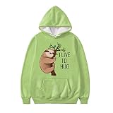 WELLFLYHOM Sudaderas con cordón con capucha de manga larga para mujeres, adolescentes y niñas, suéter con capucha talla XS-4XL, perezoso verde, XXL