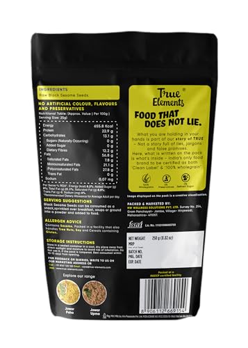 True Elements Black Sesame Seeds 250g - Til for Eating | Natural Black Gingelly Oil Seed | Indian Spices for Everyday Essentials | Kaale Til for Weight Loss | Nutrient Rich Black Seeds