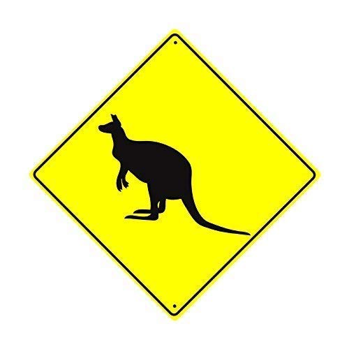 YFULLGreat Road Sign Kangaroo Wallaby Crossing Xing Wildlife Animal Caution Crossing Sign Funny Yellow Diamond Tin Sign Tin Metal Sign for Home Decor 12x12 Inch