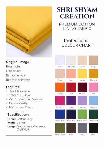 Image of Unstitched Cotton Astar /Lining /Cloth /Kapda Running into Meters for Suit,Sherwani,Kurti,Blouse /Choli,lehanga & Dress Materials(Available in 2,4,6 Meters Variation) (Yellow, 6 Meter)