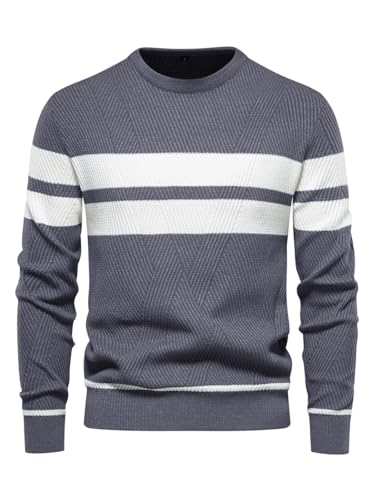 LUVCES Jersey Hombre Invierno Suéter Casual con Bloques de Color