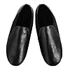 Slip On Jazz Dance Shoes - Pure Black Leather - Modern Stage Rubber Heel - Neoprene - Irish Dancing Pumps Eye Style Slipper - Girls and Women - Adult #5