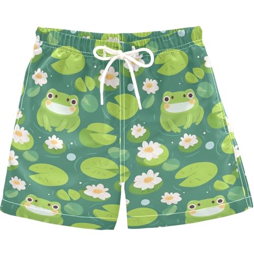 visesunny Summer Boy's Beach Shorts Pond Flower Frog Pattern Quick Dry Swim Trunks Baby Boy Bathing Suit