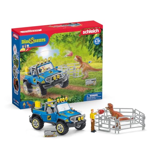 Schleich Dinosaur Toy Truck with Dino Outpost & Giganotosaurus 15- Piece Playset for Kids Ages 4-12