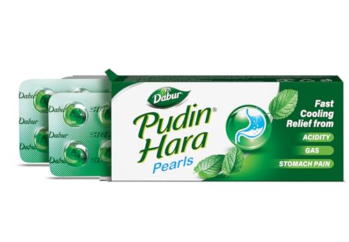 Dabur Pudin Hara Pearls - 10 Pearls x 2 Strips | Ayurvedic Remedy for Gas, Indigestion & Stomach Ache | Fast Cooling Relief | 100% Natural & Safe Digestive Capsules