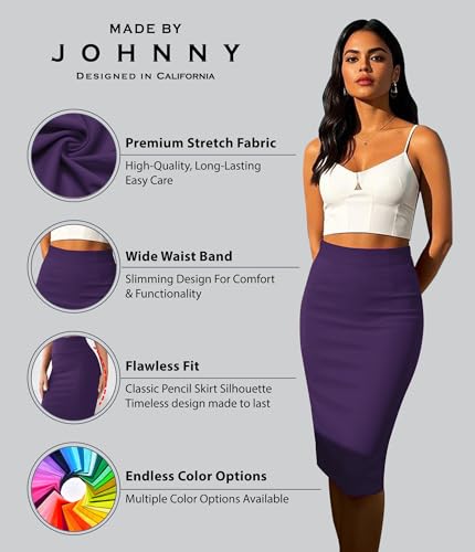 Made By Johnny Women's Premium Scuba Stretch High Waist Pencil Skirt Below Knee for Office Wear2
