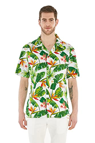 Couple Matching Hawaiian Luau Men and Women Shirts in Bird of Paradise4