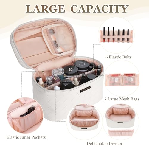 Dajasan Makeup Bag, Portable Travel Cosmetic Bag, Large Makeup Organizer Bag, PU Leather Makeup Organizer Case, Travel Toiletry Bag for Women Girls, 11.81 x 6.7 x 7.09 Inch by Dajasan - Used condition - Image 4