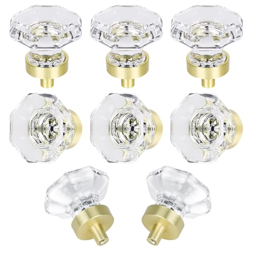HIEMEY Crystal Glass Cabinets Drawer Pulls Knobs Gold Satin Brass