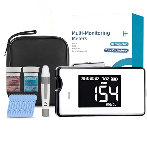 Hemoglobin Test Kits with 25 Hemoglobin Test Strips, Cholesterol Test Kit with 10 Test Strips, Hemoglobin Test Kit for Home Use, Hemoglobin Tester Meter at Home, White.