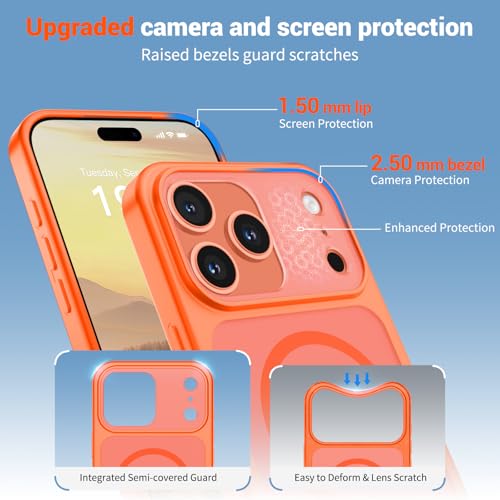 Image of SUPFINE Magnetic for iPhone 17 Pro Max Case Orange | (Compatible with MagSafe)(Military Grade Drop Protection)(Camera Protection)Translucent Matte Phone Cover