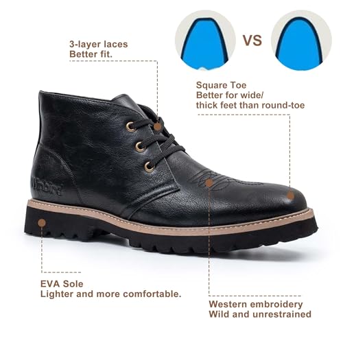 Cowboy Boots for Men - Mens Square Toe Western Chelsea Boots, Lace-Up Desert Chukka Ankle Boots, Casual Classic Dress Shoes Lightweight Memory Foam Shoe Sole4