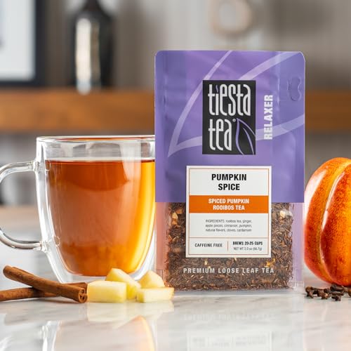 Image of Tiesta Tea - 4 Autumnal Tea Blends, Loose Leaf, Premium Blend, Non-Caffeinated, Make Hot or Iced, Pouch of Pumpkin Spice, Cozy Chai, Chamomile Mint, Meyer Lemon Zest, Pack of 4