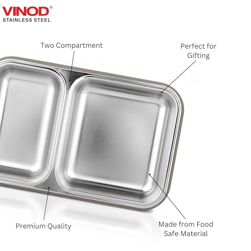 Image of Vinod GO-Tiffin Stainless Steel 2 Compartment Insulated Lunch Box | Grey | Leaf-Proof, Vacuum Sealed & Air Tight | Tiffin Box for Office, Kids & Adults | Freezer Safe | with Safety Lock