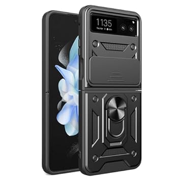 Capa para Motorola Moto Razr 40 Capinha | janela deslizante de proteção da câmera integrada e suporte para telefone - Preto