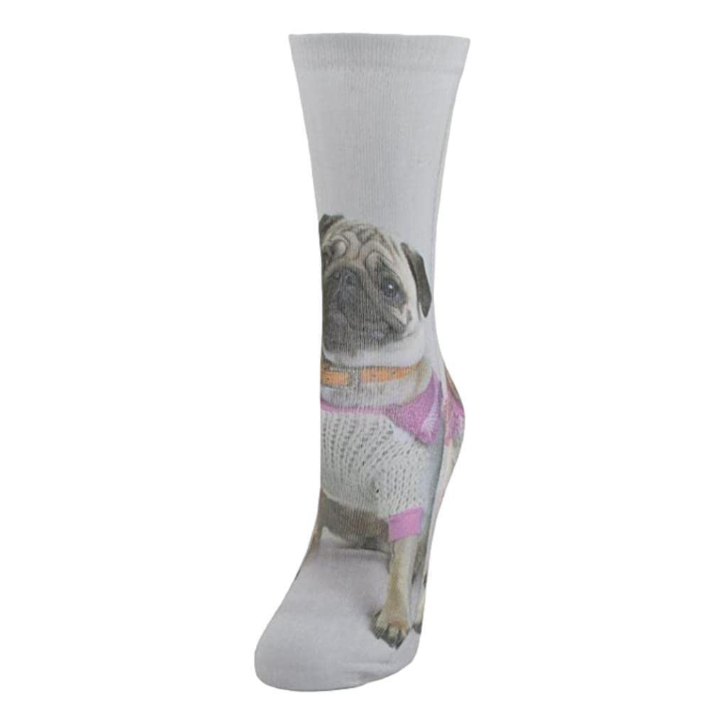 Rjm Women's Pug Digital Print Picture Socks Uk Size 4-7