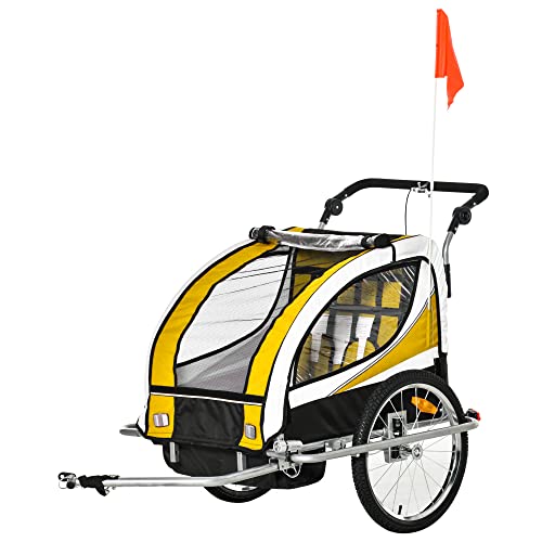 HOMCOM Remolque para Bicicleta Tipo Carro con Barra de Paseo para Niños...