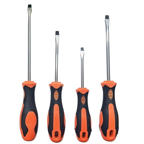 Juego de destornilladores de cabeza plana con puntas magnéticas, mango ergonómico suave de destornilladores planos estándar o de precisión, 4 tamaños, 5 x 75 mm, 6 x 100 mm, 6 x 125 mm, 6 x 150 mm