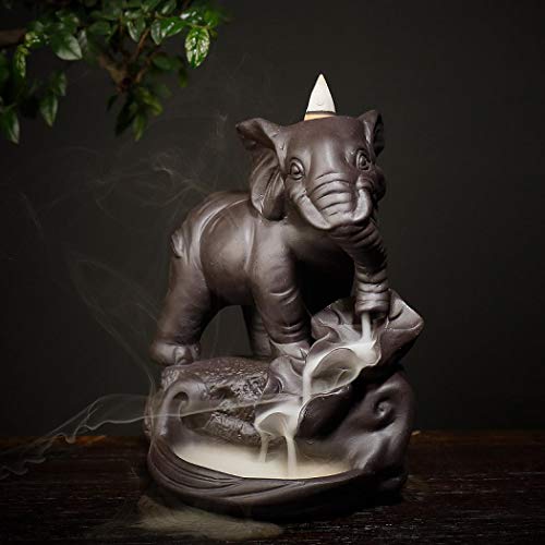 Elephant Porcelain Backflow Incense Burner Backflow Incense Holder Incense Cone Incense Sticks Holder Home Decor Gift Sets With 120 Pcs Cones, 30 Incense Sticks, 1Mat, 1Tweezers #TOP2