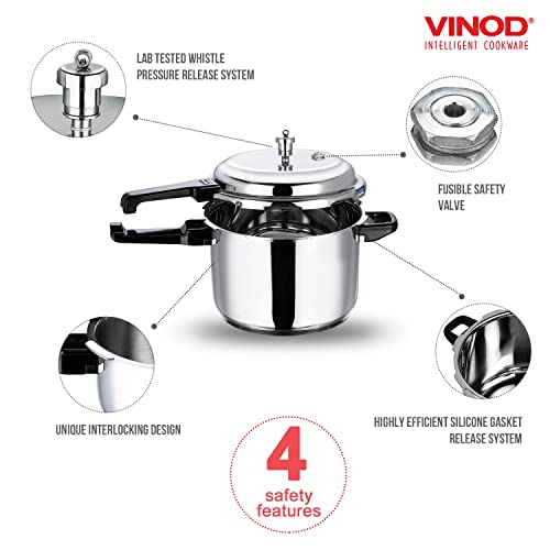 Vinod Pressure Cooker Stainless Steel, Outer Lid Induction Base Cooker,Indian, Sandwich Bottom, Cooking, Soups, and Rice Recipes, Quinoa (7 Litres) - Image 4