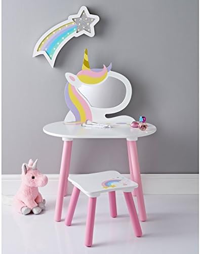 Childrens Bedroom Unicorn Vanity Set with Stool & Mirror Wooden Furniture