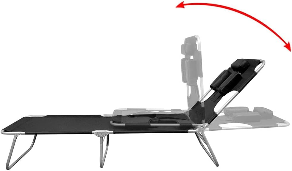 Folding Sun Lounger with Head Cushion.Adjustable Outside Patio Sunlounger.Outdoor Garden Lounge Chair Powder-Coated Steel Black