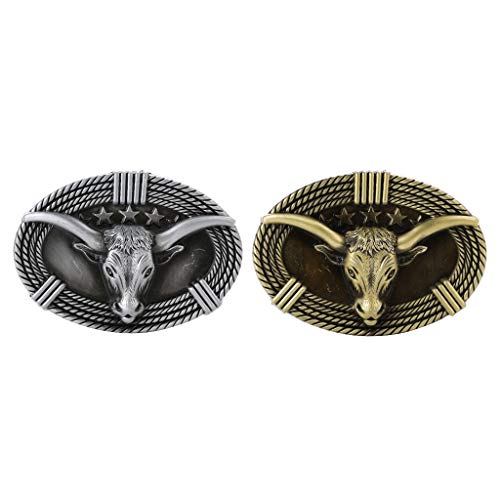 oshhni 2 PCS Cow Boi Head Retro Belt Fivela Western Cowboy Jeans Fivela Bronze +