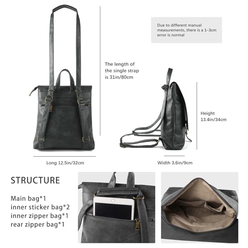 Image of Women's Fashion Backpack Purse Multipurpose Design Convertible Satchel Handbags Shoulder Bag Travel bag (Grey)