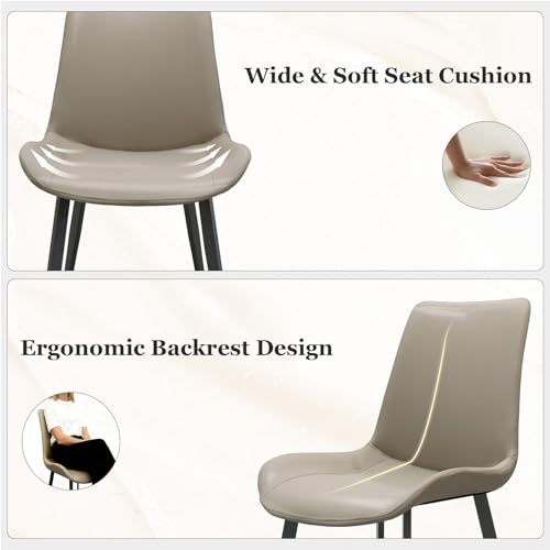 Image of Modern Dining Chairs Set of 4, PU Leather Dining Room Chairs, Upholstered Kitchen Chairs with Ergonomic Backrest & Sturdy Metal Legs, Perfect for Dining Room, Living Room, Light Grey