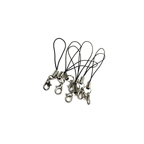 15 Cell Phone Strap Black/Silver Tone Split Ring With Hooks #TOP2