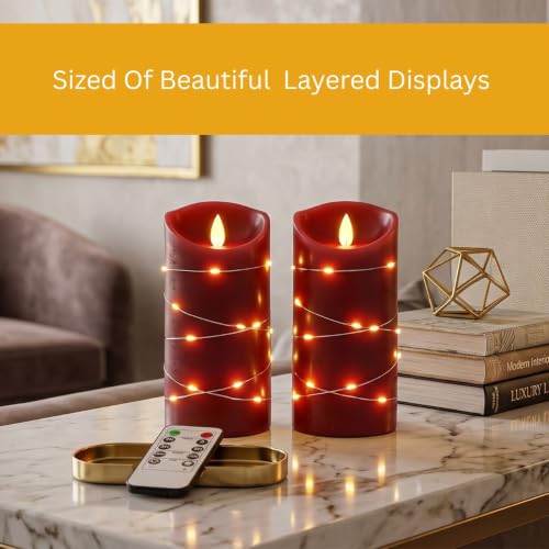 Image of LTETTES Paraffin Wax Real Wax Flameless Electric Candles with Flickering Faux Wick Battery Powered with Multifunctional Remote Controller, Birthday|Gifting| Restaurants - RED - Set of 2 (H6 xD3, LED)