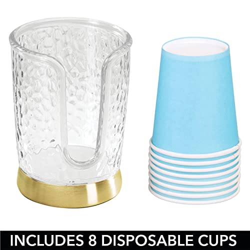 Mdesign Plastic/Steel Compact Small Disposable Paper Cup Dispenser Storage Holder For Rinsing Cups On Bathroom Vanity Countertops - Rain Collection - Clear/Soft Brass #TOP4