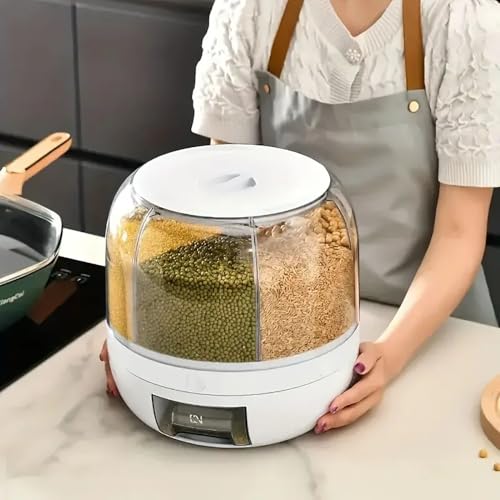 Rotating grain distributor, 6-grid large rice storage container for storing rice, beans and cat food, sealed and moisture-proof, large size. - Image 3