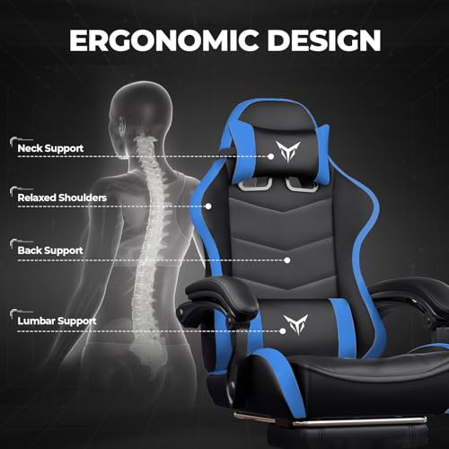 Image of GTPLAYER Gaming Chair High Back Computer Chairs with Foot Rest for Adults, Ergonomic Height Adjustable Recliner Chair 300lbs with Linkage Armrest and Lumbar Support for Home Office, Blue