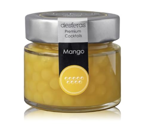 Esferificaciones de sabores. Esferas de Mango. Perlas elaboradas con Mango procedente de la costa Andaluza. Botes de 80grs. Para combinar en sus creaciones culinarias. Productos Gourmet. (1 Bote)