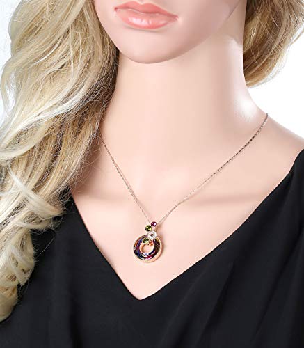 Mother's Day Gifts Round Bubble Necklace Made with Austrian Crystals, Rainbow Stone, Silver-Tone or Rose Gold Plated, 18”+2”Chain3