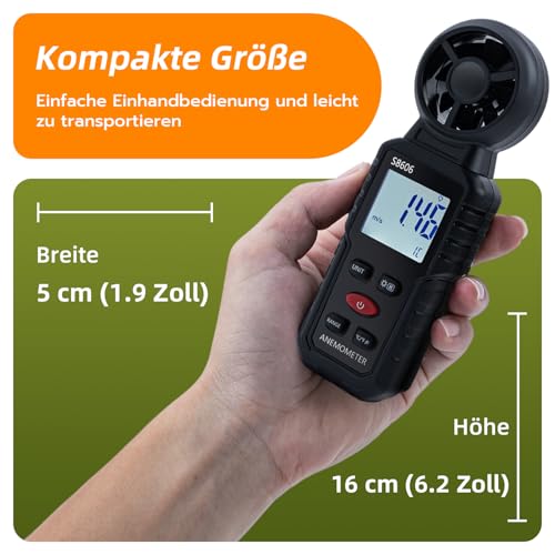 Tolesum 3 in 1 Digitaler Windmesser,Anemometer Handheld mit Messung der Windgeschwindigkeit, Temperatur,Windchill Wind Speed Meter Gauge für Surfen/Drohne/HAVC/Segeln