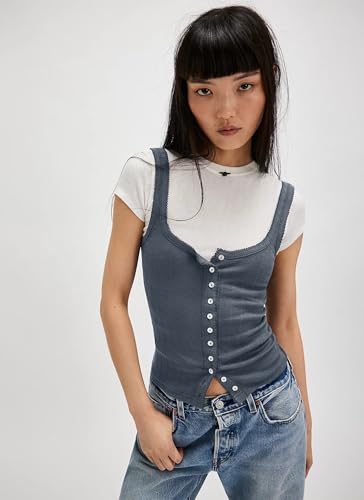 Neweek Women's Sleeveless Vest Button Front Tank Tops Ribbed Knit Square Neck Picot Trim Slim Fitted Y2K Shirts 20253