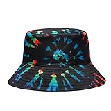 PRESANEW Sombrero de Playa para Hombre Wide Brim Bucket Hat Unisex Pattern Cool Print Trippy Bucket Hat Sun Protection Tie Dye Hats for Men Rainbow and Black Tie Dye