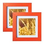 4×4" Photo Frames Orange MDF Square Picture Frames for Photos 2.7 X 2.7 inches with Mat or 10x10 cm without Mat, Set of 2 with Acrylic Glass For Wallmounted & Desk Top