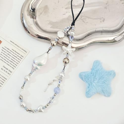 Image of Cute Beaded Camera Wrist Strap for Phone, Digital Camera Charm Lanyard, Pearl Beaded Chain for Bag Keychain Gift